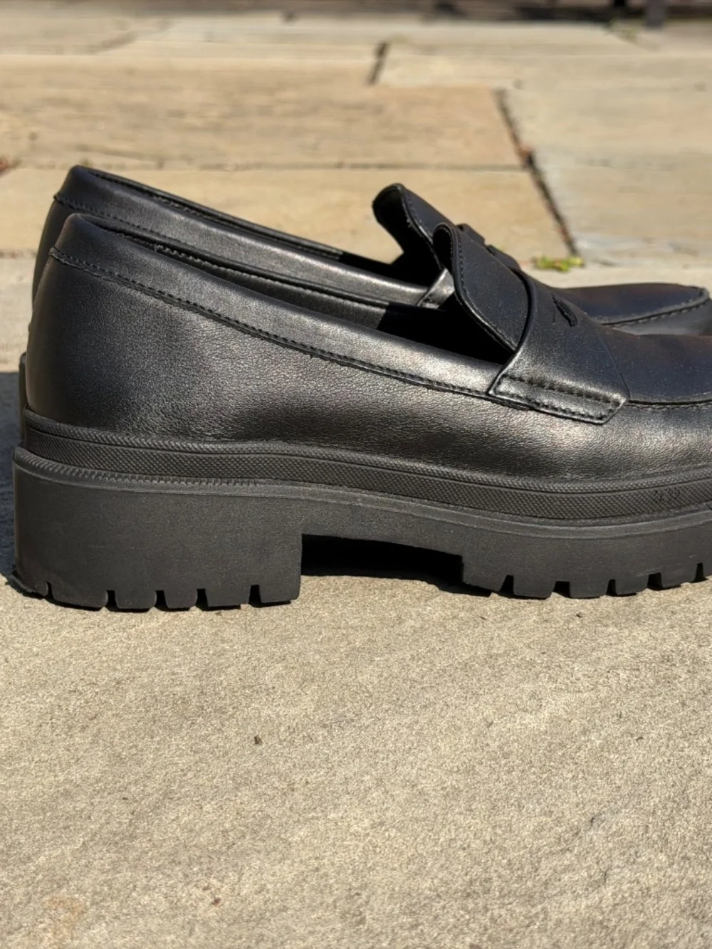 Leather penny loafers with lug soles (Patina, Size 9, EU 40)
